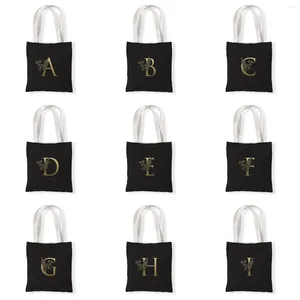 Storage Bags Women's Bag Casual Large Capacity Shoulder Shopper Canvas Golden Letter Black Handbags