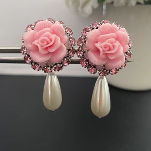 Frauen Designer Luxusohrringe Silber Farbe Bling cz Rose Blumenohrringe Tropfen für Mädchen Frauen für Party Hochzeit Schöne Geschenk