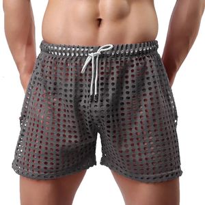 Mens Sexy Big Mesh Hollow Out Boxer Shorts Men Leisure Household Transparent Nets Board 240410