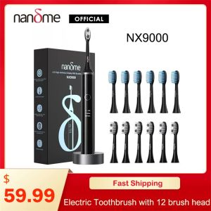 Cabeças Nandme NX9000 Ultrassonic IPX7 Indução Inteligente de LCD IPX7 Indução de limpeza suave de limpeza elétrica escova de dentes elétrica