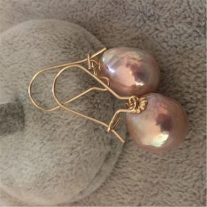 Orecchini 1PAIR 1214 mm Orecchini di perle barocchi rosa con gancio d'orecchio 18k ganci per gancio ipnotizzante AAA Piegogeni Accessori per feste coltivate