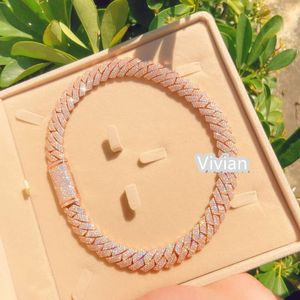 15 mm łańcuch Hip Hop S925 Fine Jewelry Luxury Miami Cuban Link Chain VVS Moissanite Diamentowy naszyjnik