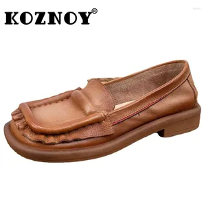 Casual Shoes Koznoy Women Moccassin 3,5 cm Oxfords Soft Soled Flats Novelty Etnisk sommar äkta läder ihåliga bekväma runda tå loafers