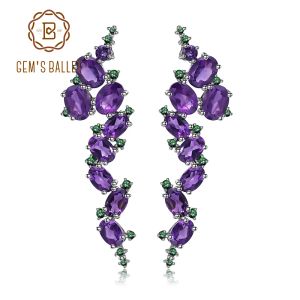 Örhängen Gem's Ballet 925 Sterling Sliver 9.78CT Natural Amethyst Gemstone Clip Earrings Vintage Gothic Punk örhängen för Women Party