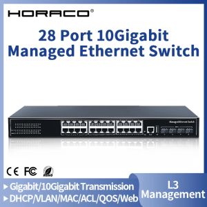 Switches Horaco 28 Port Managed Ethernet Switch L3 10Gigabit Uplink Network Switcher 1000 Mbit / s 24 Port Hub Internet Splitter 1U Rackmount