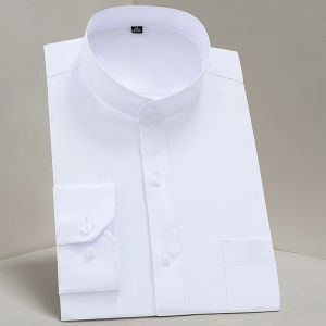 قميص من غلة الأكمام الطويلة للرجال Maocollar (طوق الماندرين) Single Patch Pocket Smart Discal Standardfits Office Dress Dress