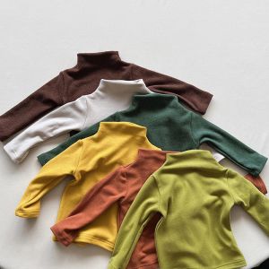 T-shirts Children Autumn Turtleneck Tshirts Soft and Warm Kids Tees Solid Color Boys and Girls Full Sleeve Top