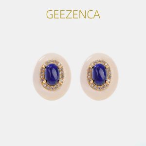 Orecchini geezenca lapis naturale lapis lazuli 925 ovali ovali in argento sterling per donne zircone 18k orecchini dorati semplici 2023 estate