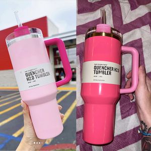 US STOCK THE QUENCHER H2.0 Cosmo Pink Parade TUMBLER 40 OZ 4 HRS HOT 7 HRS COLD 20 HRS ICED cups 304 swig wine mugs Valentine's Day Gift Flamingo