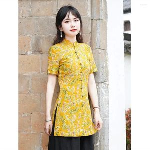 Ethnic Clothing 2024 Tang Suit Female Chinese Style Improved Cheongsam Blouse Summer Short Sleeve Dress Zen Women's Top S371