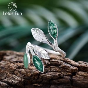 Anelli Lotus Fun Fun Real 925 Sterling Sterling Open Open Anello naturale Design fatto a mano in pietra a mano Gioielli Spring nelle foglie d'aria Anelli per le donne