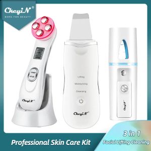 Instrument CKEYIN Ultrasonic Skin Prubber Gopatna twarzowa czyszczenie skóry Peeling twarz Czyszczenie RF EMS Urządzenie urody Mini Nano Mister