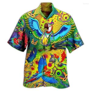 Herren lässige Hemden Hawaiian Beach Papagei Grafik für Herren Kleidung Mode Hawaii Kokosbaumtier 3D gedruckt kurz Ärmeln Urlaub Tops