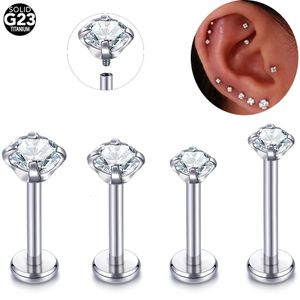 1PC CZ LABRET Pierścienie wargowe wewnętrznie gwintowane zębowe cyrkon Monroe 16G Tragus Helix Chrząstka uszu kolczyki Kobiety 240409