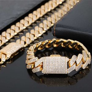 20 mm 3 Reihen Diamant 18K Gold plattiert Armband 925 Silber aus Moissanit Diamant Kubaner Kette für Männer