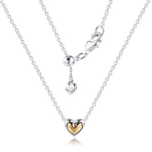 Necklaces Domed Golden Heart Collier Necklace Sterling Silver Jewelry Spring New Style Woman Fashion Jewelry 45CM Snake Chain Jewelry