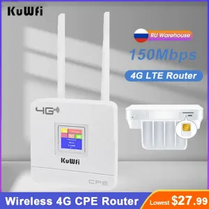 ルーターKUWFI CPF903 4G LTEルーター150MbpsポータブルWIFIホットスポットワイヤレスCPE WIFIルーター2外部アンテナRJ45ポートSIMカードスロット