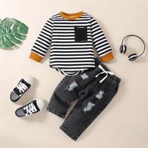 Clothing Sets Toddler Boys Winter Long Sleeve Pocket Striped Prints Tops Pants 2PCS Outfits Bow Tie Outfit 4t Plaid Shirt