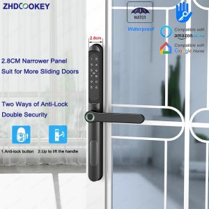 Controllo 2,8 cm più stretto porta scorrevole serratura intelligente impermeabile ttlock impronta rfid password password meccanica in alluminio sterzo in alluminio