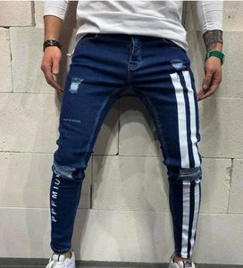 Mäns jeans män stilfulla smala blyerts streetwear fast färg casual skinn sida rand s-3xl stor storlek denim byxor