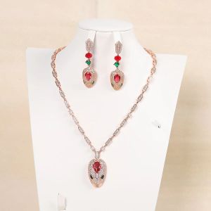 Halsketten Vintage Temperament Schmuckset 14K Roségold Farbköpfe Drap baumeln Ohrringe Anhänger Halskette Accessoires für Frauen Set