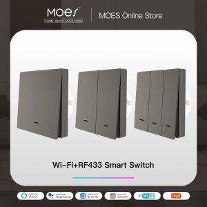 Kontrola MOES WIFI SMART WALL Light Switch RF433 Push Button Nadajnik Smart Life Tuya Aplikacja Pilot Pilot działa z Alexa Google Strona główna