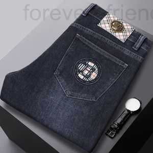 Men's Jeans designer 2023 Autumn/Winter Thick for Middle aged Business Loose Straight Elastic High Waist Deep Blue Casual Pants 3M2V