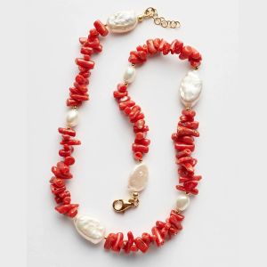 Necklaces Scott's Holiday Sardinian Red Coral natural freshwater Keshi pearls choker Italian luxury Chip Strand Necklace women