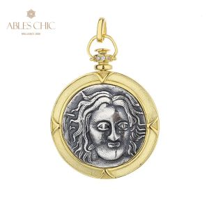 Подвески Greece Helios Silver Conins Charm 18k золотой двухтонный солидный 925 Серебряная римская монета только N1081