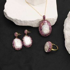 Kolczyki Naturalne barokowe perły ametyst Inkrustowany woda diamentowy Zestaw biżuterii