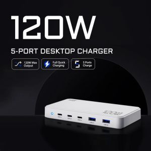 Piasty 120W Gan USB ładowarki ultrathin pulpit pasek zasilający typ c Port QC 3.0 100W PD Szybkie ładowanie dla telefonu komputerowe piasty USB