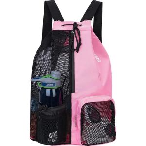 Torby torby na sznurowanie plecaka do mokrego ubrania na plażę plecak wodoodporny mody sportowy plecak z siatkowatymi torbami dla kobiet