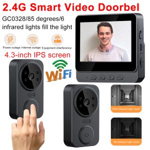 カメラデジタルビデオドアベル4.3インチスクリーン1080p 2.4g Wifi Eye Peephole Camera Wireless Door Bellを備えた視覚的なドアベル