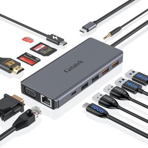 Hubs GetaTek USB C Docking Station 13 в 1 карта USB 3,2 Multiport Adapter с 4K HDMI VGA 100W PD Зарядка Ethernet SD/TF