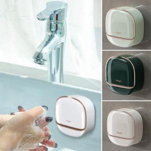 Dishes Bathroom Drain Soap Box Wall Mounted ABS Soap Box with Lid Waterproof Soap Dishes Storage Box Travel Organizer Storage Case