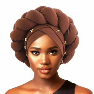 Latest Auto Geles Muslim Scarf Hijabs Chemo Cap Turbans African Headtie Braid Hats for Women Beanies Headwrap Hair Accessories 240410