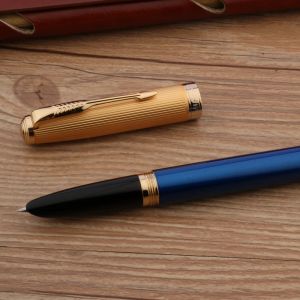 Pennor av hög kvalitet Jinhao 85 Fountain Pen Metal Blue Spin Classic Stationery Office levererar gyllene bläckpennor