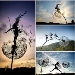 Dekorativa figurer Trädgårdsgård dansar fairy staty prydnad metall ståltrådar miniatyr pixies figurinsmaskros skulptur gräsmatta
