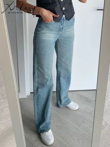 Miuukomiya breda benrosa jeans för kvinnor hög midja grå full denim byxor rak vintage jean kvinnor mode denim byxor 240409