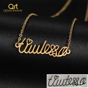 Necklaces Customized with Your Own Signature Name Necklace Personalized Stainless Steel Handwriting Style Nameplate Choker Necklaces Gifts