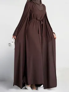 Etnik Giyim Açık Abaya 2 Parça Set Müslüman Kadın Kimono ve Kolsuz Hicap Elbise Düz Abayas Dubai Türkiye Ramazan Afrika İslami