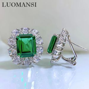 Brincos Luomansi 9*11mm Esmeralda de alto carbono clipe de orelha de diamante Mulheres S925 Jóias de jóias de prata Presente comemorativo