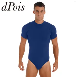 Kvinnors badkläder Mens One-Piece Summer Short Sleeve Leotard Press Button Crotch Bodysuit Solid Color Skinny Gymnastics Jumpsuit Swimsuit