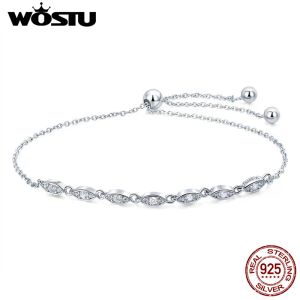 خيوط Wostu Sale Hot Sale 925 Sterling Silver Chain Glitter Tackable Cz Stone Stone القابلة للتعديل سوار الفضة الفضية المجوهرات CQB086