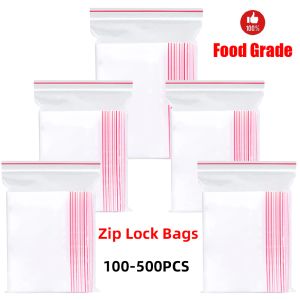 Bags 100500PCS Resealable Zip Lock Plastic Bags Self Seal Clear Poly Bag Food Storage Package Pouches Vacuum Fresh Organize Bag