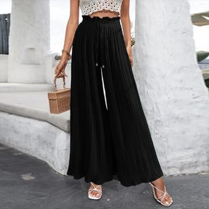 Kobiet Pants Women Fashion Plat -Plat z szeroką nogą palazzo swobodne wysokie płaszczyzny spodni plisowane luźne spodnie