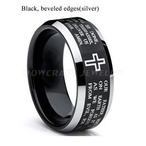 Bands 8mm Tungsten Carbide Wedding Bands for Men Women Laser Engraved Christ Cross Bible Scriptures Lord's Prayer Ring Comfort Fit