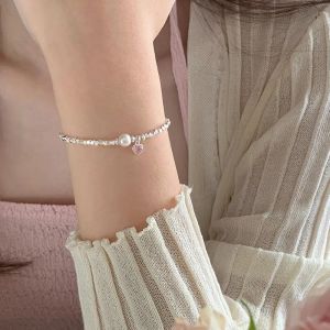 Strands Ventfille 925 Sterling Silver Love Heart Pearl Armband för Women Girl Bead Zircon Korean Jewelry Gift Dropshipping