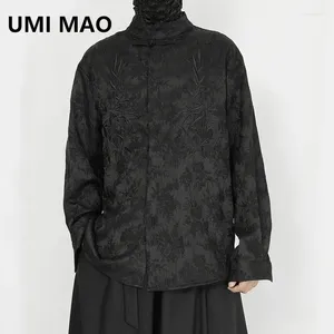 Men's Casual Shirts UMI MAO Clothing Standing Collar Shirt Retro Chinese Style Button Top Loose Fitting Long Sleeved