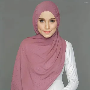 Etniska kläder 2024 Solid Color Muslim Chiffon Scarf Pom Trim Shawl Simple Style Basic Windproof Sunscreen Hijab For Women